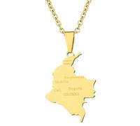 KUTCEK Collar vintage esmaltado con mapa de Colombia, colgante de acero inoxidable para parejas, estilo latino bohemio, regalo para mujeres y hombres, Acero inoxidable