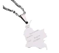 KUTCEK Collar vintage esmaltado con mapa de Colombia, colgante de acero inoxidable para parejas, estilo latino bohemio, regalo para mujeres y hombres, Acero inoxidable