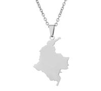 KUTCEK Collar vintage esmaltado con mapa de Colombia, colgante de acero inoxidable para parejas, estilo latino bohemio, regalo para mujeres y hombres, Acero inoxidable