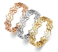 KUTCEK Juego de 3 anillos hexagonales de acero de titanio con flores, minimalistas, apilables, geométricos, a juego, para parejas, regalo para mujeres, 5, acero de titanio