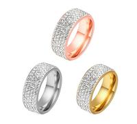 KUTCEK Juego de anillos de acero de titanio para hombre, 3 piezas, anillo de eternidad completo con 5 filas de circonita cúbica brillante, anillo de boda, regalo para él, 10, acero de titanio