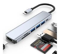 KUTEWEU 7 en 1 Hub USB C Adaptador con 4K HDMI, Lector de Tarjetas SD/TF, 1 Puertos USB 3.0, 2 Puertos USB 2.0, Carga de energía 100W Compatible con MacBook Pro/Macbook Air/XPS y más (7-in-1 HUB)