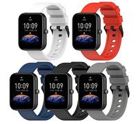 KUTEWEU Correa Compatible con Amazfit Bip 3/Bip U/Amazfit Bip, Hebilla Metálica Negra Bandes de Repuesto Silicona Bracelet para Amazfit GTS/GTS 3/GTS 2e/GTS 2 Mini/GTS 2/GTR 42mm (5 Piezas-a)