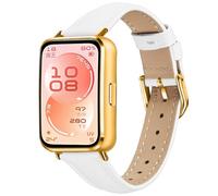 KUTEWEU Correa Compatible con Huawei Band 11 Pro, Oro Metal Hebilla Band, Femenino Masculino Quick-Fit Pulsera de Cuero Correas de Repuesto Strap para Huawei Band 11 Smartwatch Accesorios (Blanco)
