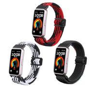 KUTEWEU Correas para Huawei Band 9/Huawei Band 8, Trenzado Correas de Repuesto Deportiva Elástica de Nylon con Hebilla Magnética para Huawei Band 9/Huawei Band 8 Smartband (Rojo Negro+Blanco+Negro)