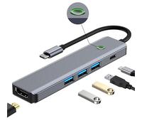 KUTEWEU Hub USB C con Botón de Apagado de Pantalla, 5 en 1 Adaptador multipuerto con HDMI 4K@30Hz, 3 x USB 3.0 y USB C 2.0, PD 100W Compatible con MacBook/Portátiles y Otros Dispositivos (5 in 1 HUB)