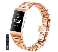 KUTEWEU Masculino Metal Correa Compatible con Fitbit Charge 4 Strap, Femenino Quick-Fit Pulsera de Repuesto Acero inoxidable Watchband para Fitbit Charge 3 Smartwatch Accesorios (Oro Rosa)
