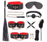Kutocesy Bdsm Set De Felpa Esposas Restricción Bondage Kit Collar Látigo Sm Pinzas Para Pezones Cuero Bondage Set Sex Play (Black)