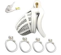 Kutocesy Chastity Cage Male con 4 Cockrings Jaula Castidad de Nylon Resina Uretra Juguete Sexual Jaula Castidad,Juguete Sexuale para Hombre (White Curved Ring)