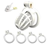 Kutocesy Chastity Cage Male con 4 Cockrings Jaula Castidad de Nylon Resina Uretra Juguete Sexual Jaula Castidad,Juguete Sexuale para Hombre (White Flat Ring)
