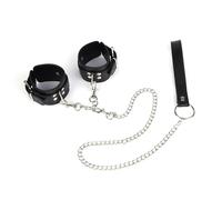 Kutocesy Esposas de Cuero con Cadena de Tracción Esposas Ajustables con Esponja Accesorios para Juegos de rol Adecuado para Ataduras Bondaged Kit Mujer para Adultos Parejas (B)