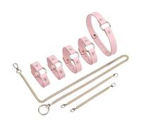 Kutocesy Kit BDSM Ajustable de Cuero PU con Collar Esposas Tobilleras y Cadena Bondaged Kit Mujer Juguetes Eróticos para Parejas (Pink)