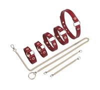 Kutocesy Kit BDSM Ajustable de Cuero PU con Collar Esposas Tobilleras y Cadena Bondaged Kit Mujer Juguetes Eróticos para Parejas (Red)