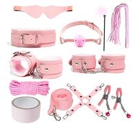 Kutocesy Kit BDSM de 11 Piezas de Restricciones, Juguetes Sexuales para Parejas con Esposas, Látigo, Abrazaderas para Pezones, Tapón de Mordaza, Juego de Juguetes Sexuales para Parejas (Pink)