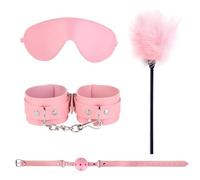 Kutocesy Pink 4 Piece Bondage Kit Leather Eye Patch Handcuffs Gag Bondage Set for Bed Sex Toys for Couples Bondage (Pink)