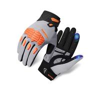 KUTOOK Guantes de Ciclismo MTB Montaña Hombres Dedos Largos con 5mm Palma Almohadilla TPR SCR Protect Touch-Screen Transpirable Antideslizante Amortiguación Gris&Naranja XL