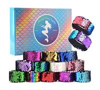 KUUA 16 Piezas de Lentejuelas mágicas Pulseras de Sirena 2 Colores Pulseras con Brillo Reversible para niños La Fiesta de cumpleaños de Sirenita pequeña favorece (Colores al Azar)