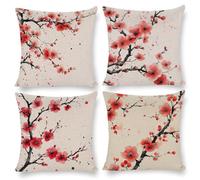 Kuuaougg Juego de 4 Fundas de Cojín 65 x 65 cm, Flor de Ciruela Funda Cojines Exterior, Cojines Decorativas Cotton Lino, Doble Cara, Fundas de Cojín Decor para Salón, Dormitorio, Sofá, Regalos, G-326