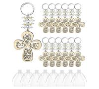 Kuuddker 20 Piezas de Favor de Bautismo de Madera Cruzada de DiseñO de Madera de Bautizo con Bolsa para Primera ComunióN