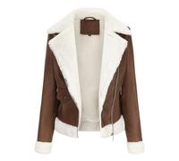 KUUFUUT Chaqueta De Piel Sintética con Forro De Piel para Mujer Gruesa Estilo Motero Abrigo De Invierno De Aviador Abrigo Cálido con Forro De Sherpa para Mujer Color Café Talla S