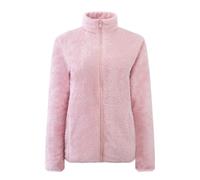 KUUFUUT Chaqueta Polar para Mujer Abierta Por Delante con Cremallera Completa Y Bolsillos. Abrigo Ligero Y Esponjoso Tipo Peluche. Chaqueta Deportiva De Color Liso Color Rosa Talla L.