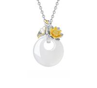 KUUFUUT Collar De Plata De Ley 925 para Mujer con Colgante De 12 Deidades Florales. Delicado Colgante De Calcedonia Blanca Ping An Kou. Joyería Protectora. Regalo De Cumpleaños. Loto De Junio.