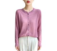 KUUFUUT Linen Knit Cardigan For Women Long Sleeve Crew Neck Lightweight Thin Cardigan with Multicolor Button Summer Breathable Cover Ups For Office Daily Wear Peach Pink XS