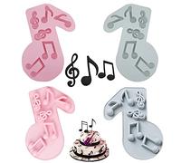 KuuGuu 4 moldes de silicona para notas musicales, fondant con notas musicales, para decoración de tartas, azúcar, pasteles, chocolate y manualidades