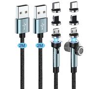 Kuulaa Cable de carga magnético 3 en 1, cable de carga magnético [2 unidades, 2 M+2 M], cable de carga magnético de 360° y 180°, carga rápida 3 A y cable magnético de transferencia de datos para tipo