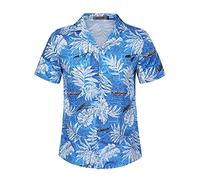 KUULEE Hombre Camisas Hawaianas Funky de Manga Corta Bolsillo Delantero Vacaciones de Verano Aloha Impreso Playa Camisa Informal de Hawaii Flor-Cielo Azul L