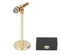 Kuuleyn 3.1in Golden Vertical Microphone Decor Mic Shaped Metal Craft Ornament Miniature Mic Figurine for Home Bar Desktop Display Unique Music Themed Gift