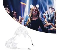 Kuuleyn Diadema con orejas de gato blanco, lazo de gasa bonito, banda para el pelo exquisita para niñas, accesorios de Cosplay para Halloween
