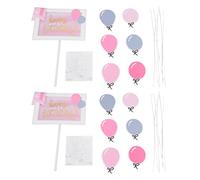 Kuuleyn Happy Birthday Cake Topper Set Girl Letter Paper Card Inserts with Balloon Card Boards Metal Strips Connectors for Dessert Decoration Birthday Party Supplies (Pink)