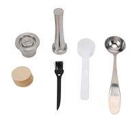Kuuleyn Kit de café de café de acero inoxidable, cápsula de café reutilizable POD Bottomed acero inoxidable Tamper de café con 100 papeles de filtro 2 cucharas para la oficina en