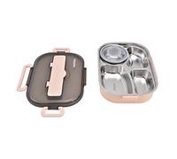 Kuuleyn Stainless Steel Lunch Box Portable Kids 304 Stainless Steel Lunch Box 1.3l Four Compartment Bento Box With Soup Bowl Chopsticks Spoon (Pink【Free chopsticks and spoon】)