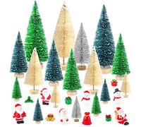 KUUQA 29 Piezas Mini sisal Snow Frost Tree Bottle Brush Tree con Mini árbol de Navidad Digital Santa Claus, muñeco de Nieve, Caja de Regalo para decoración rústica Decoraciones en Miniatura