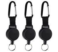 Kuuqa - 3 piezas para llaveros retráctiles de alta resistencia Logotipo retráctil - Clip para carrete con 65 cm / 25 pulgadas de cuerda de acero, negra