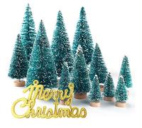 KUUQA 36 Mini árboles de Navidad de sisal, Nieve, Escarcha, árboles de plástico, Adornos de Nieve de Invierno, árboles de Mesa con Letras de Feliz Navidad para Fiestas de Navidad, Modelos de Diorama