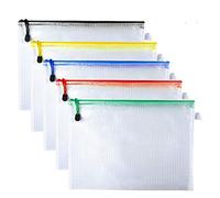 Kuuqa A4 Plastic Zip Wallets Folders Mesh Bolsas de documentos para la organización del papel de almacenamiento de archivos, Set de 5