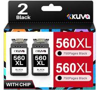 Kuva 560XL PG-560XL Negro Cartuchos de Tinta Compatibles para Canon 560 XL | Compatibles con Pixma TS5350i TS5351i TS5350a TS7450a TS7451a TS7450i TS5350 TS7450 TS7451i TS5351 (2 Negro)