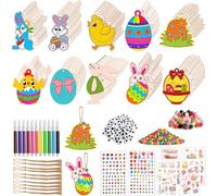 Kuvarix 290 Piezas Manualidades Pascua Niños, Huevos de Pascua para Pintar y Figuras de Madera para Decorar, Kit Creativo con Acuarelas, Pompones, Strass, Cuerdas, Ojos y Pegatinas