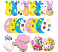 Kuvarix 32 Piezas DIY Manualidades de Pascua para Niños, Set de Manualidades de Pascua, con Conejitos y Huevos de Espuma, Pegatinas y Cintas para Decoraciones Fiesta Pascua