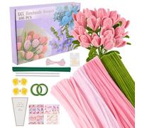 Kuvarix 400 Piezas Limpiapipas Manualidades, 4 Colores de Limpia Pipas, Set de Ramo de Chenilla Flores con Cinta Floral, Alambre, Estambres, etc, para Regalos Artesanales y Decoración del Hogar