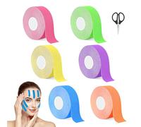 Kuvarix 6 Rollos Cintas Kinesiologicas Faciales, 2,5 cm x 5 m Face Tape Incluye 1 Tijera, Lifting Tape para Reafirmar la Piel, Lifting Facial en Forma de V