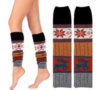 Kuvarix Calentadores Piernas Mujer, 1 Paires Calentadores Piernas con Motif Flocon de Neige et Renne avec Correspondance des Couleurs Rétro Automne et Hiver, Leg Warmers de Style Noël, Taille Unique