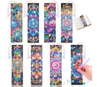 Kuvarix Diamond Painting Marcapaginas, 8 Piezas Pintura de Diamante Marcapáginas Mandala con Dijes de Cristal, para Hacer Llaveros, Mochila Bolso de Decoración, Regalo Niña 6 7 8 9 10 11 12 Años