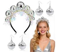 Kuvarix Disco Accesorios, 1 Piezas Diadema de Discoteca 2 Pares de Pendientes Bola de Discoteca, Accesorios Disco para Fiestas Temáticas de Años 70, 80, 90, Nochevieja, Carnaval