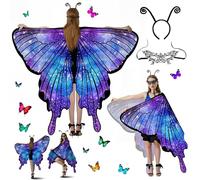 Kuvarix Disfraz de Mariposa para Mujer, Chal de Mariposa para Adulto Que Incluye Tocado y Máscara, Disfraz Mujer Carnaval para Carnavales, Fiestas y Juegos de rol (B)
