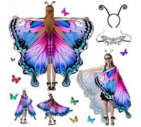 Kuvarix Disfraz de Mariposa para Mujer, Chal de Mariposa para Adulto que Incluye Tocado y Máscara, Disfraz Mujer Carnaval para Carnavales, Fiestas y Juegos de Rol (A)