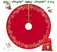 Kuvarix - Falda de árbol de Navidad, 120 cm, funda para pie de árbol de Navidad, incluye una bolsa de almacenamiento, diseño dorado, perfecto para decorar árboles de Navidad (rojo)